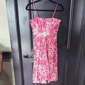 Pamella Roland Strapless Dress in Pink and White